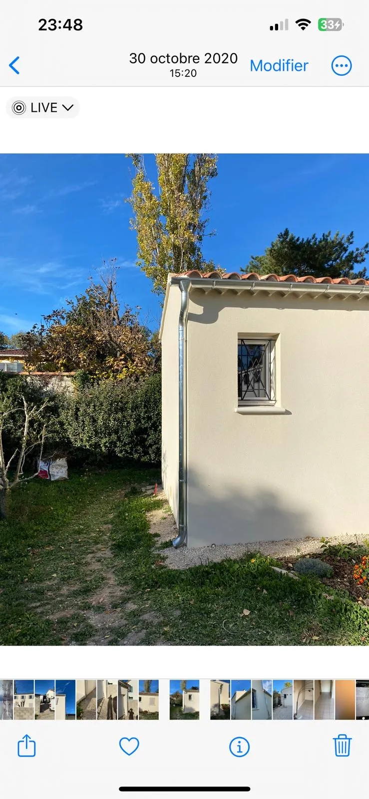 Gouttière aluminium blanc maison provençale, vue angle — Avignon Vaucluse