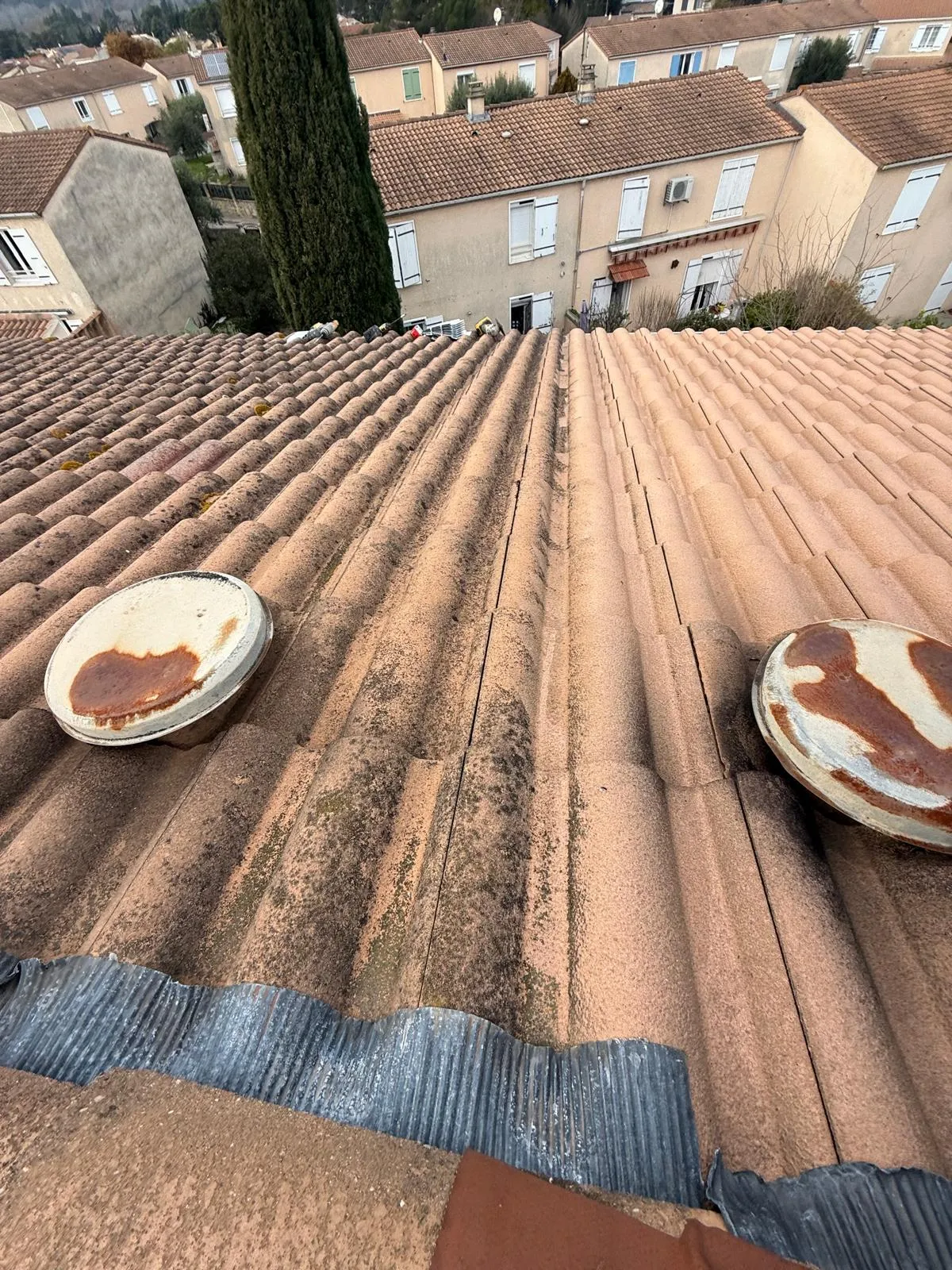 Toiture tuiles avec champignons avant traitement — Vaucluse